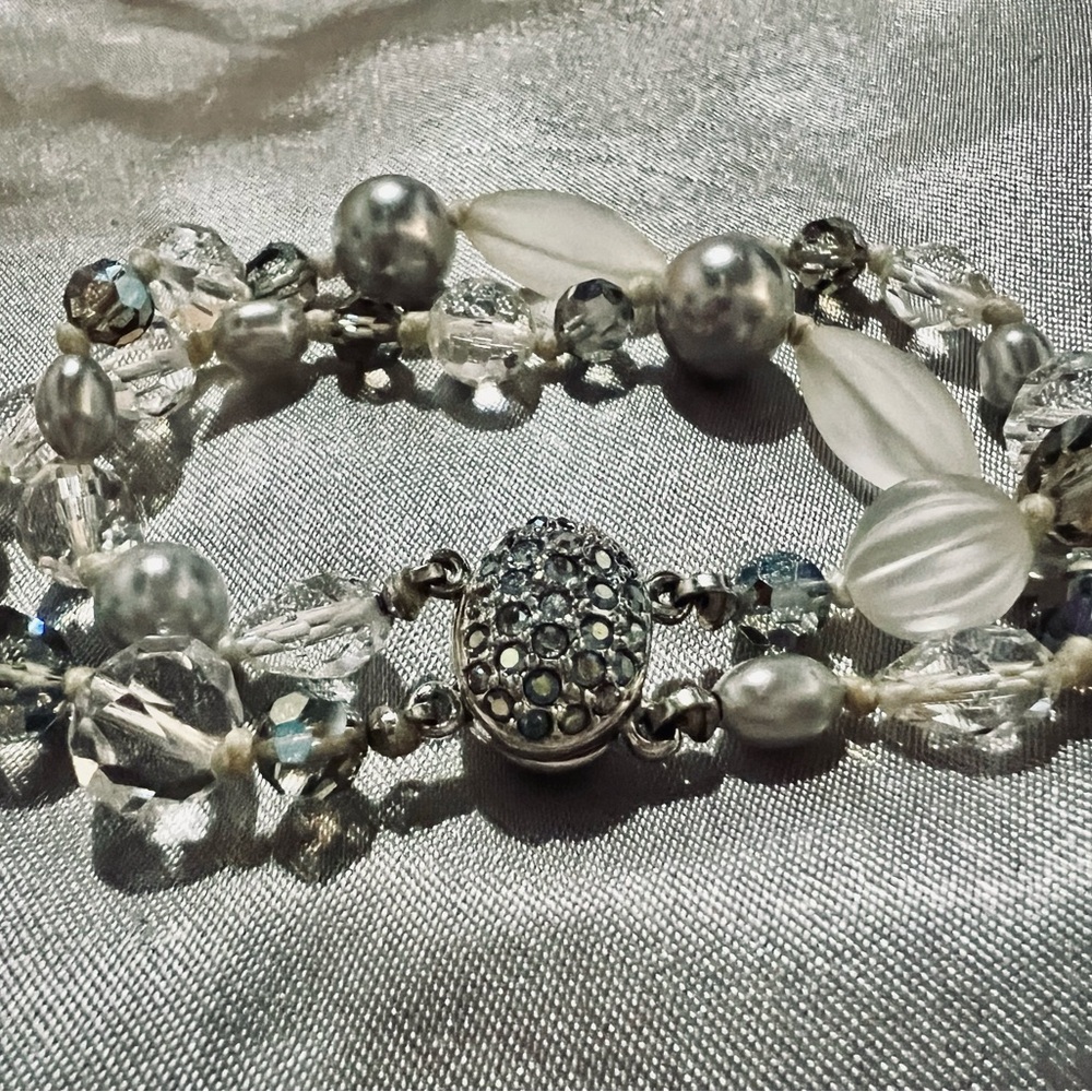 Swarovski faux pearl and crystal magnetic two strand bracelet
